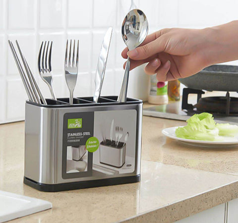 Stainless Steel Cutlery Storage Holder (4 Compartment) - Alt View