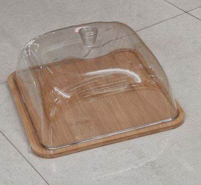 Wooden Cake Stand With Dome Lid (30cm)(Square) - DMC Wholesale