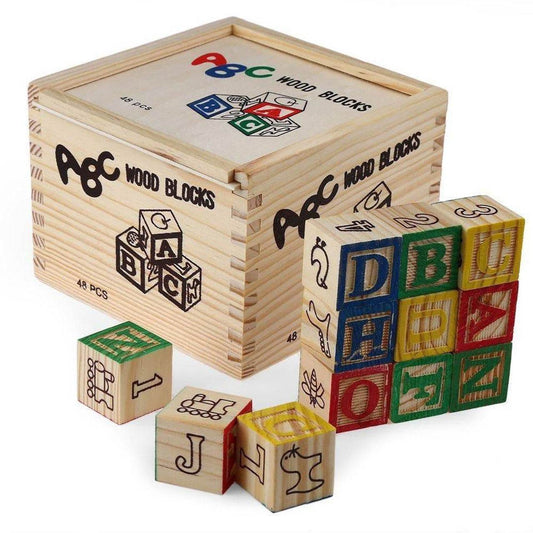 Education Wooden ABC Blocks in Box (48 pcs) - DMC Wholesale