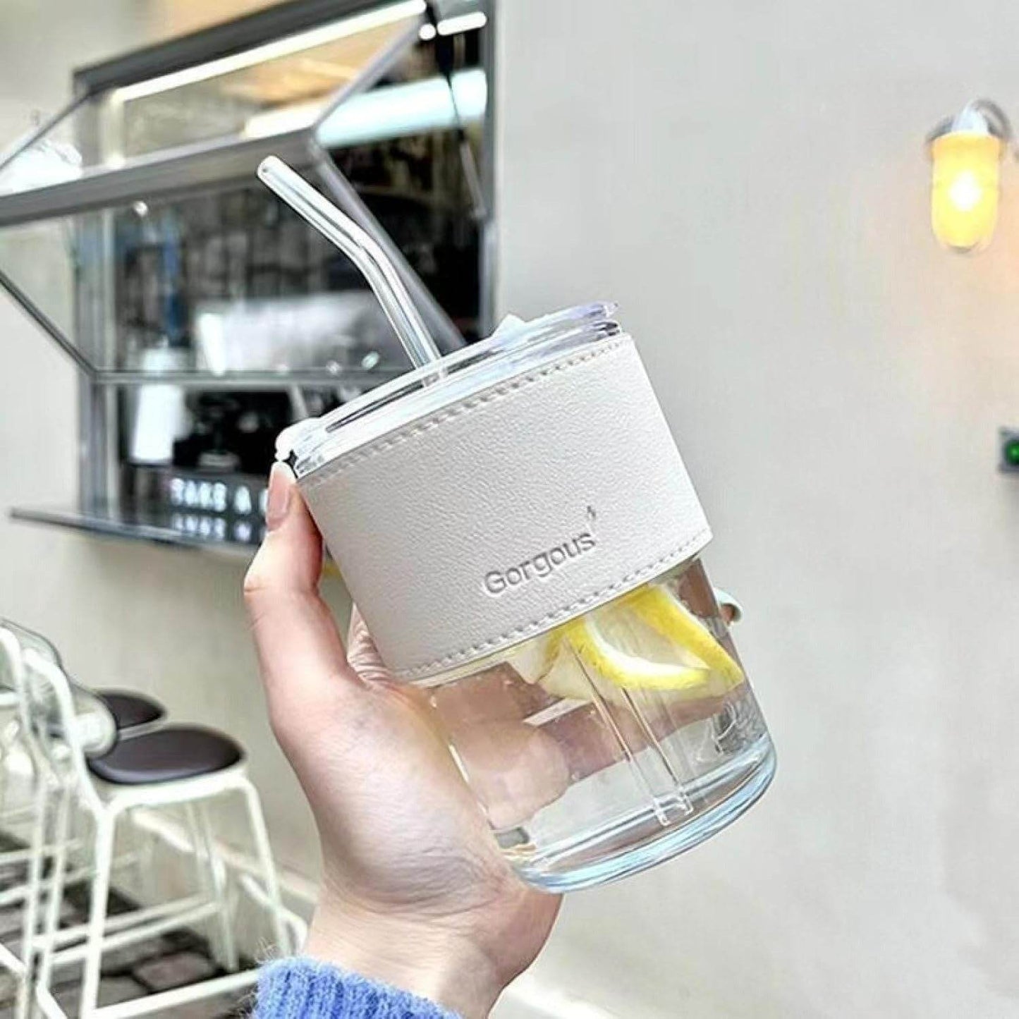 Protective Sleeve Glass Tumbler (White)(400ml)(Each) - DMC Wholesale