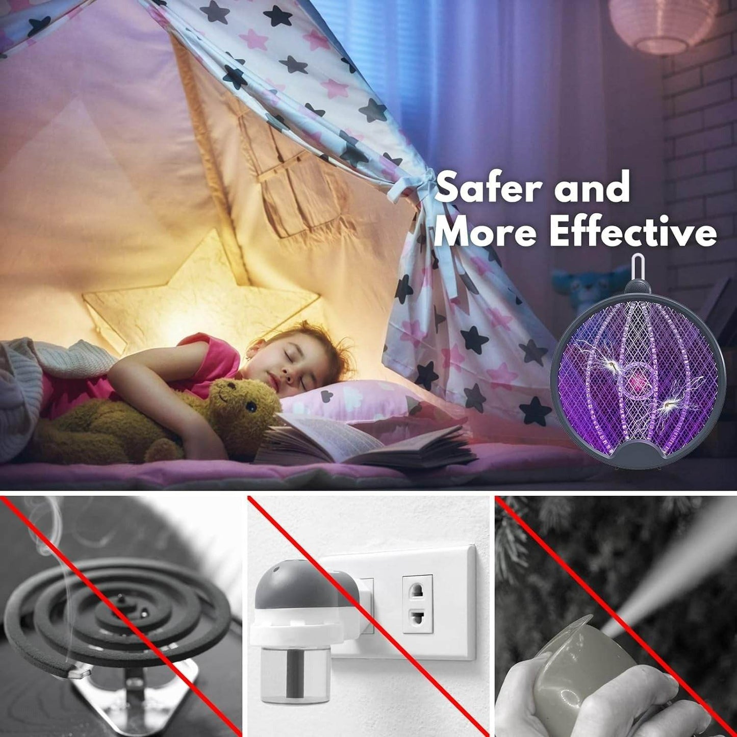 4in1 Folding Electric Mosquito Swatter - DMC Wholesale