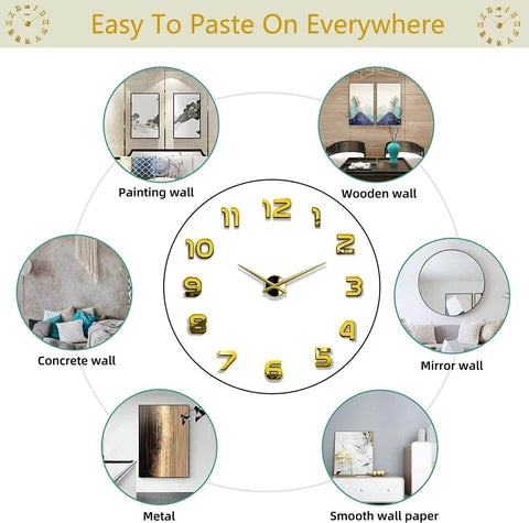 DIY Modern 3D Wall Clock (Gold)(60-70cm) - Alt View