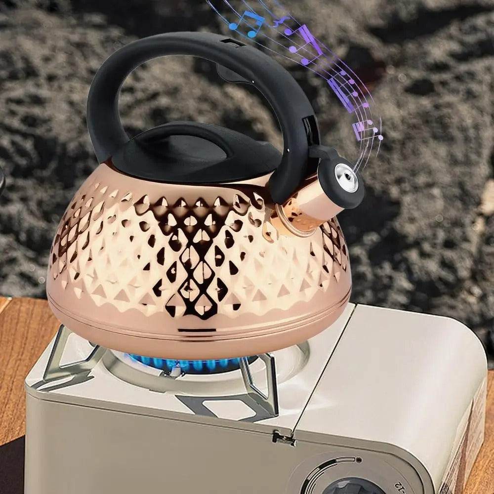 Stainless Steel Stove Top Whistling Kettle (Golden) - DMC Wholesale