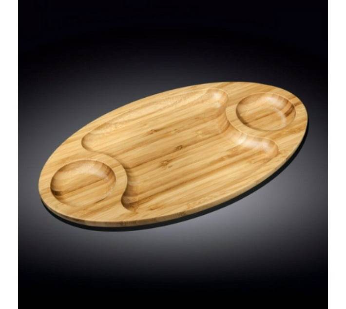 Bamboo Appetizer And Sauce Platter (3 Compartment) - DMC Wholesale