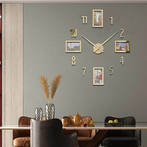 DIY Modern Photo 3D Wall Clock (Gold)(80-90cm)