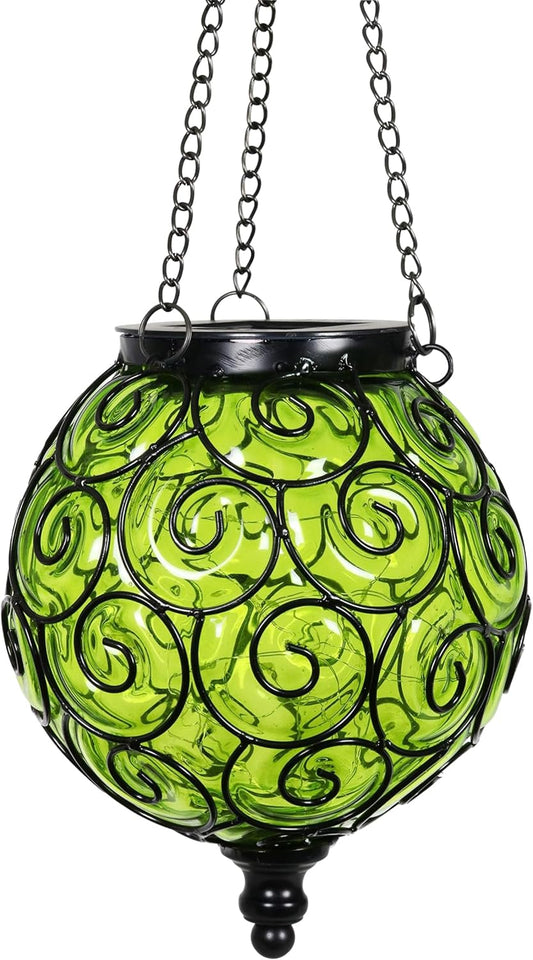 Solar Round Glass Outdoor Hanging Decorative Lantern (Each)