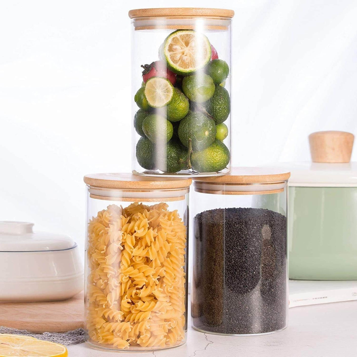 Round Glass Cylinder With Bamboo Lid (10x8cm)(Each) - DMC Wholesale