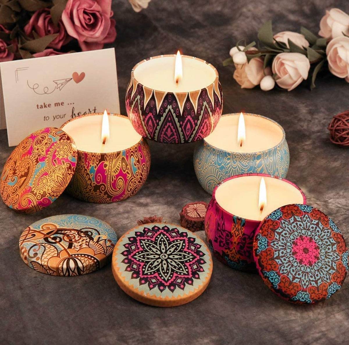 Lemon Aroma Candle In Colourful Patterned Tin (65ml) - DMC Wholesale
