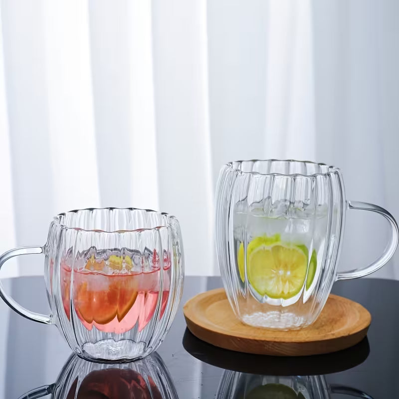 Double Wall Glass Coffee Mugs Set (450ml)