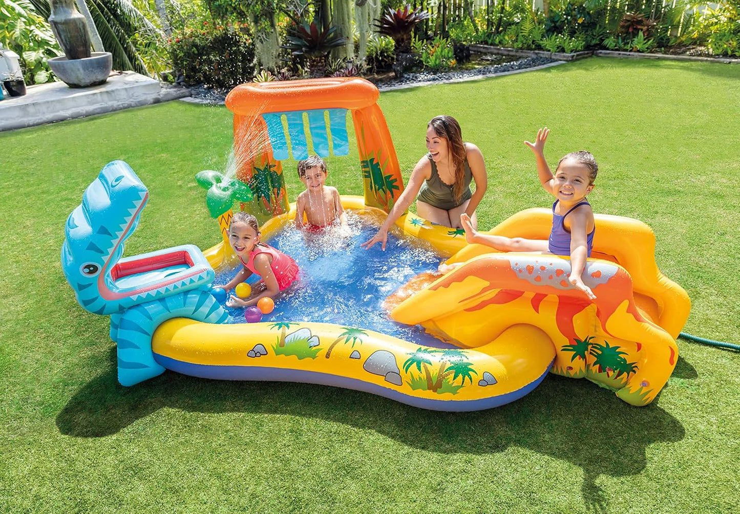 Inflatable Dinosaur Slide Fountain Swimming Pool