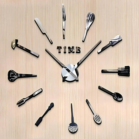 DIY Modern Kitchen 3D Wall Clock (Silver)(60-70cm)