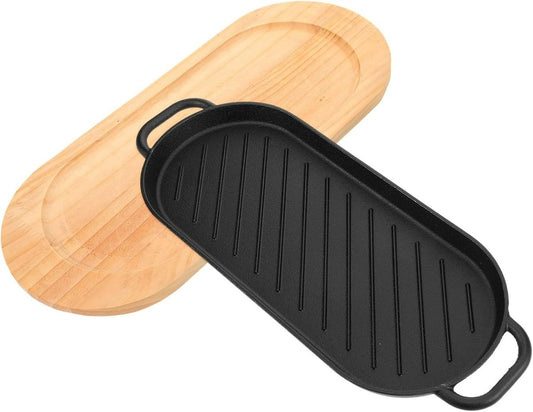 Cast Iron Steak Pan With Wooden Base (37cm)