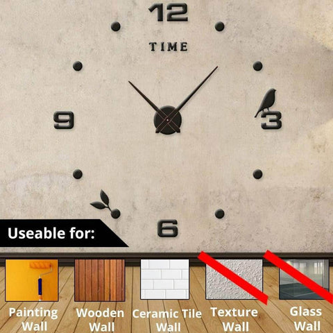 DIY Modern Bird 3D Wall Clock (Black)(60-70cm) - Alt View