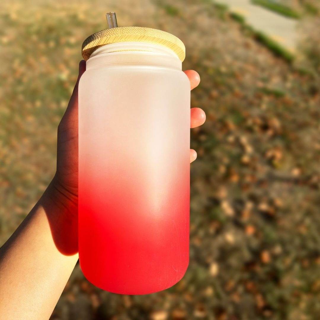 Frosted Drinking Glass With Bamboo Lid (380ml)(Each) - DMC Wholesale