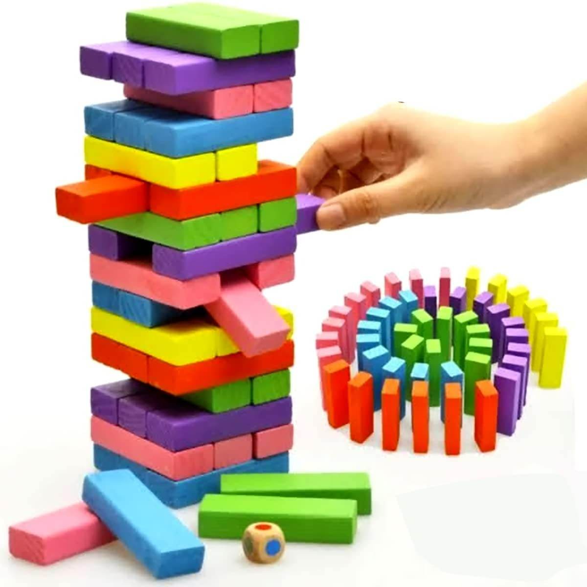 Wooden Stacking Tumbling Tower Blocks (Colourful) - DMC Wholesale