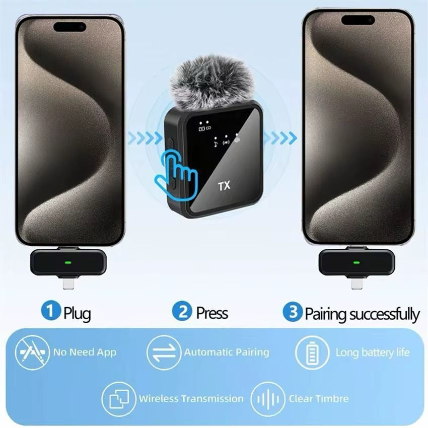 Dual Wireless Lavalier Microphones For iPhone/ Camera/ Android Devices