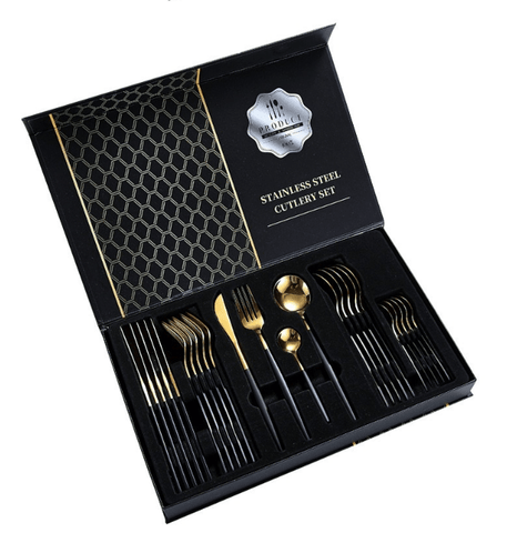 Hight Quality Polished Cutlery Set (24 pcs)(Black) - Alt View