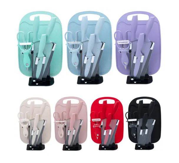 Kitchen Knife Set with Cutting Board (7 pcs)(Red) - DMC Wholesale