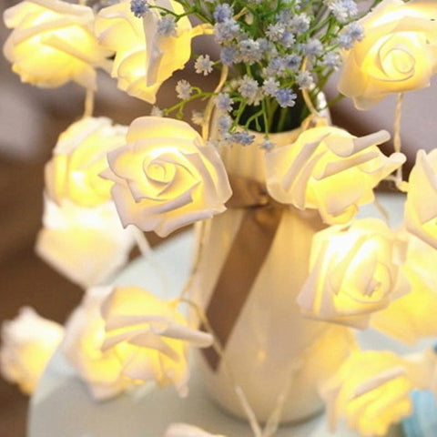 Decorative Soft Rose Flower LED String Light (White) - Alt View