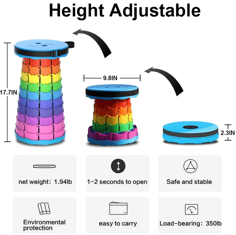 Rainbow Retractable Telescopic Portable Camping Seat - DMC Wholesale