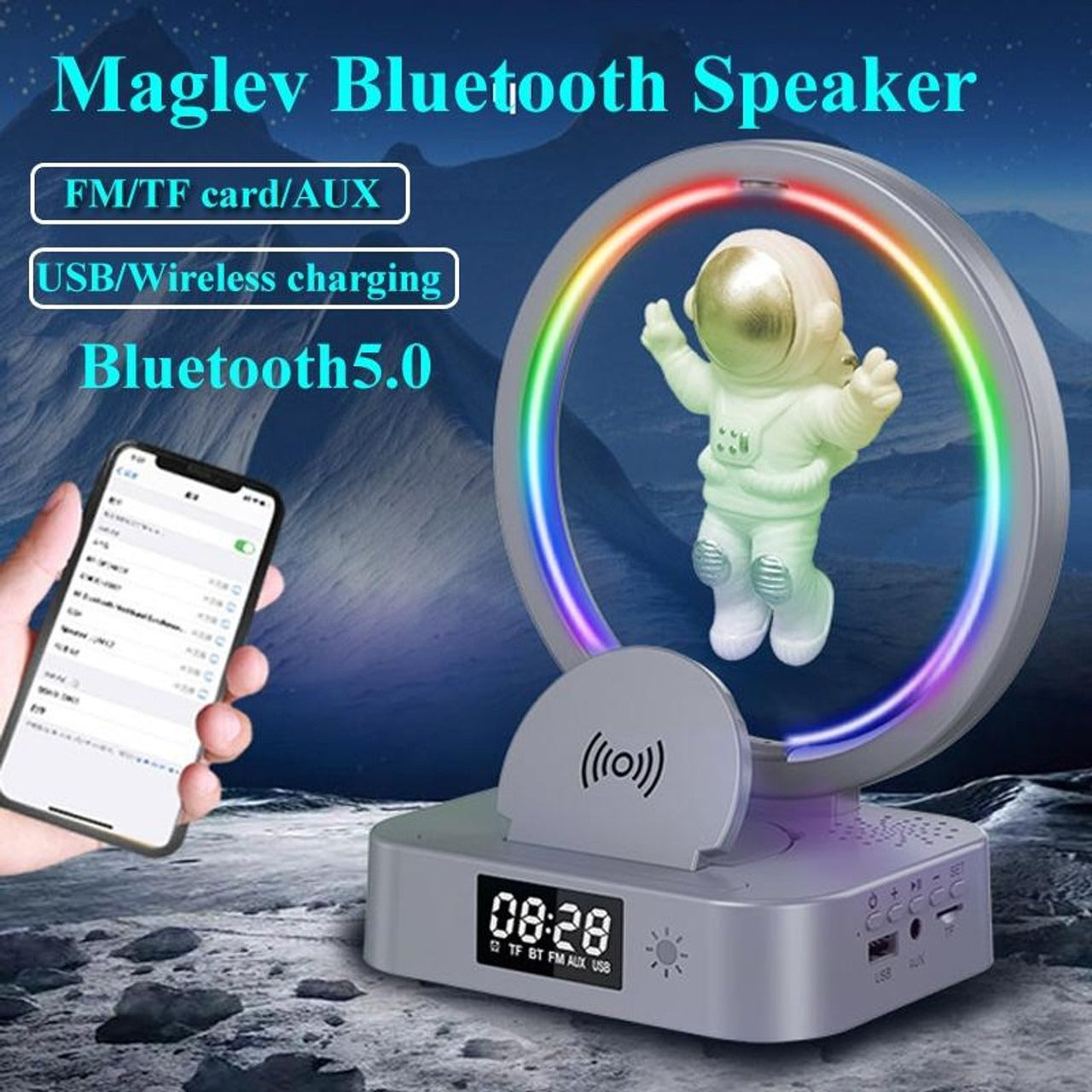 Magnetic Levitation Astronaut TWS Bluetooth Speaker Clock