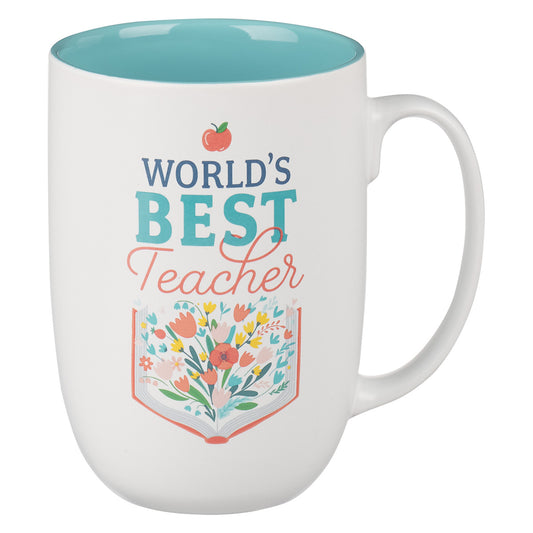 World's Best Teacher White And Teal Ceramic Mug - Ecclesiastes 2:26