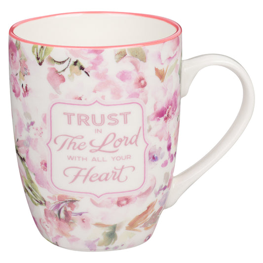 Trust In The Lord With All Your Heart Multi Color Floral Ceramic Mug - Proverbs 3:5-6