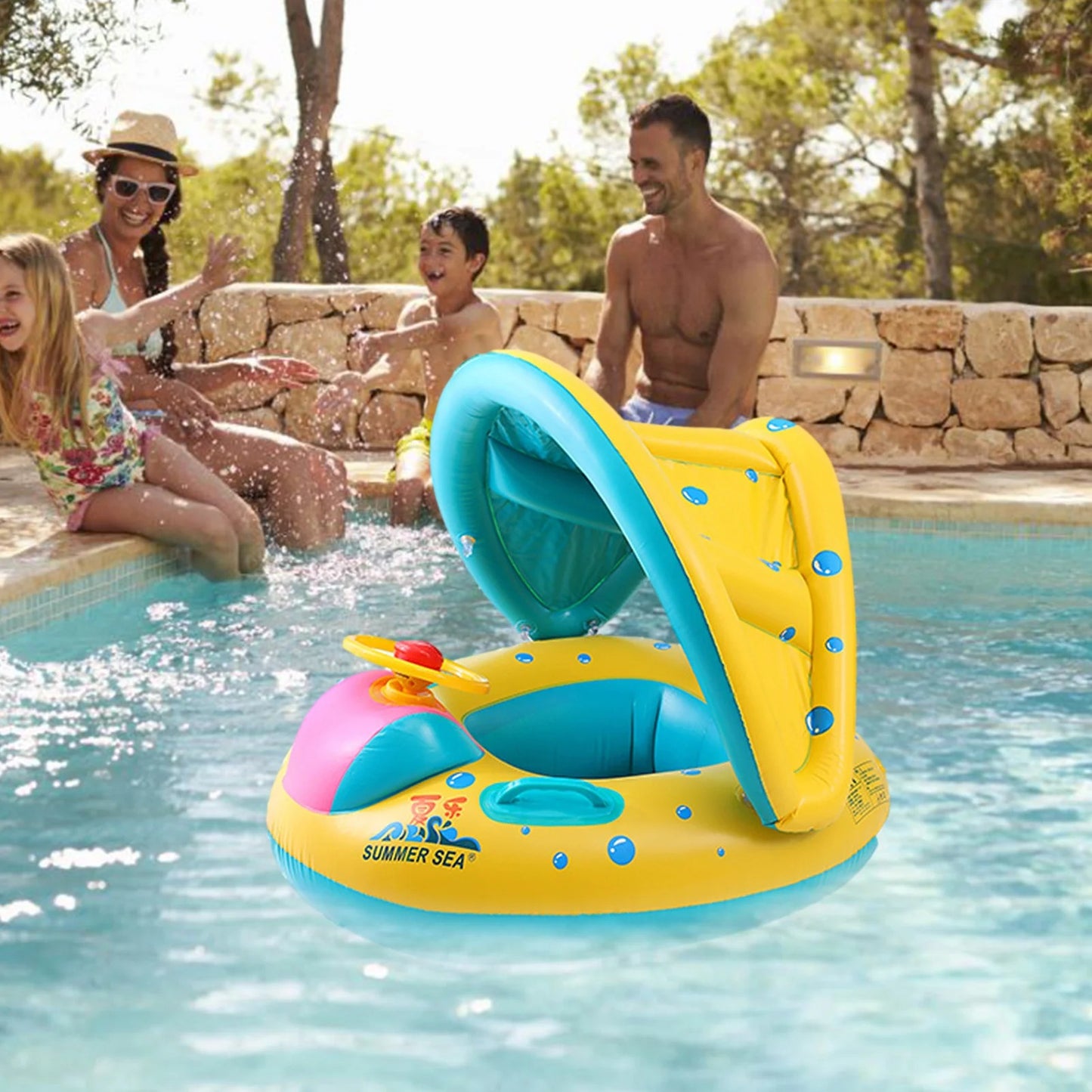 Inflatable Swim Ring With Sunshade Canopy