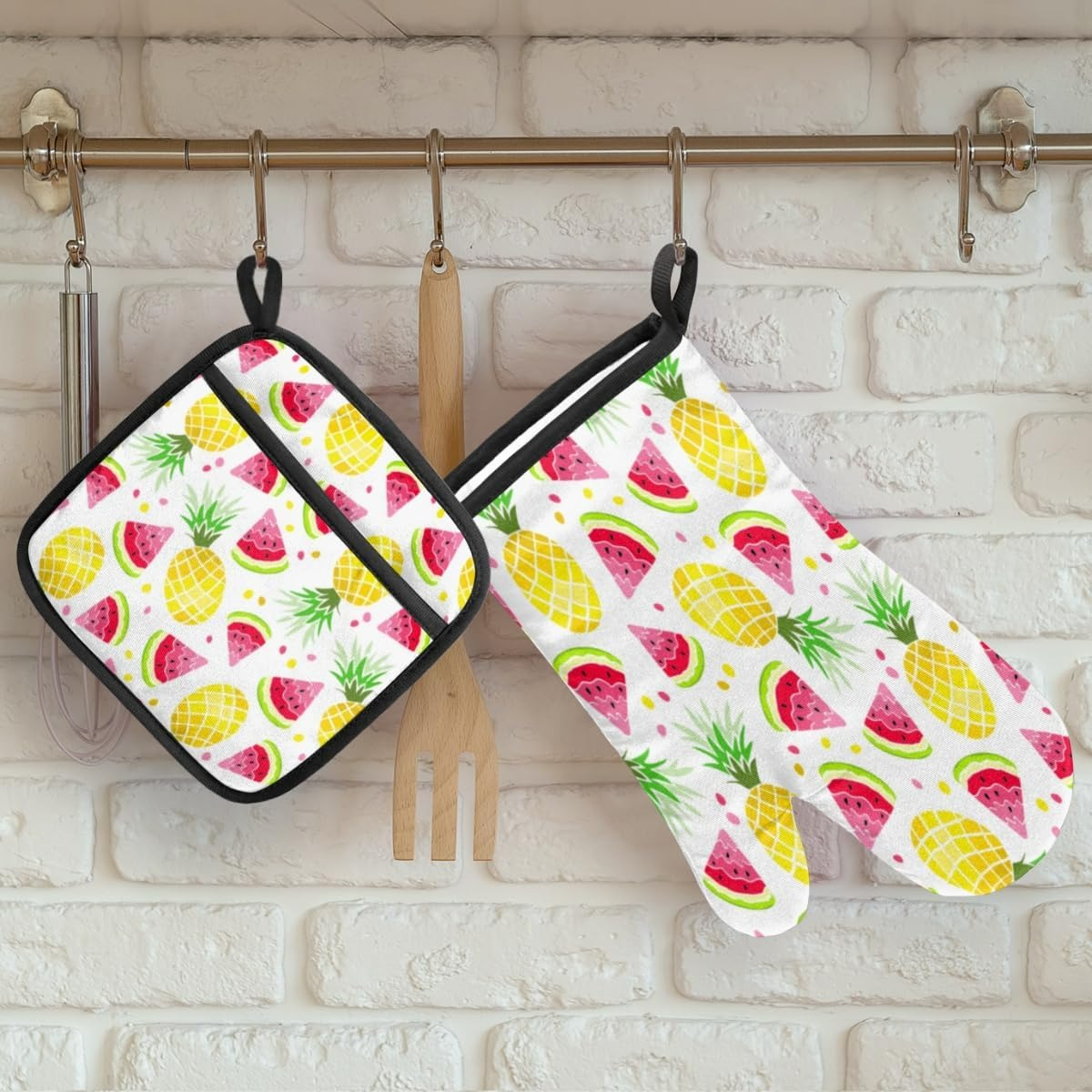 Fruit Print Oven Mitt And Potholder Set (2 pcs)