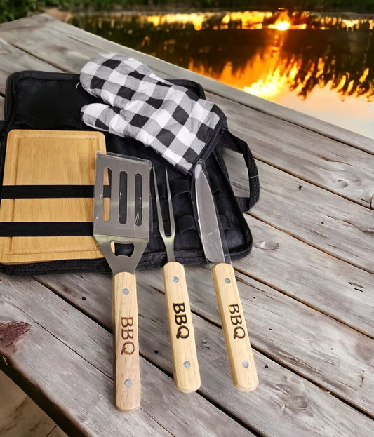 Wooden Handle Barbecue Tool Set (5 pcs)