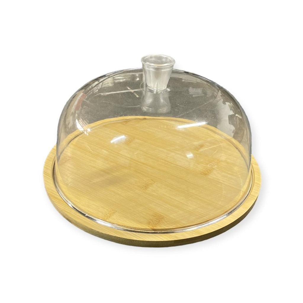 Wooden Cake Stand With Dome Lid (34cm)