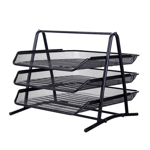 Metal Mesh Paper Tray Desk Organiser (3 Tier) - Alt View