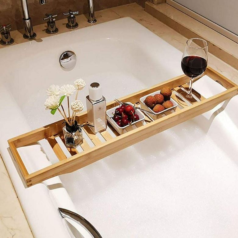 Expandable Bamboo Bathtub Comfort Tray