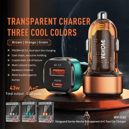 Transparent USB and C-Type Car Fast Charger