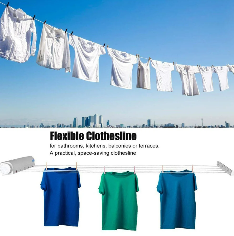 Retractable Clothes Drying Line with Hanger Clips