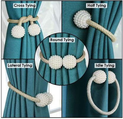 Magnetic Curtain Ties with Pearls (2 pcs)