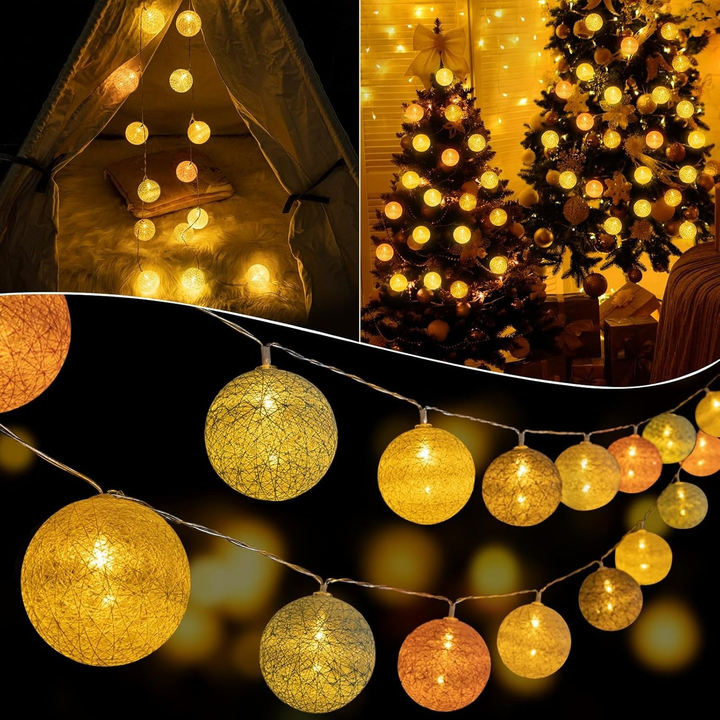 Battery Operated Cotton Balls Lights (10L)(2M)