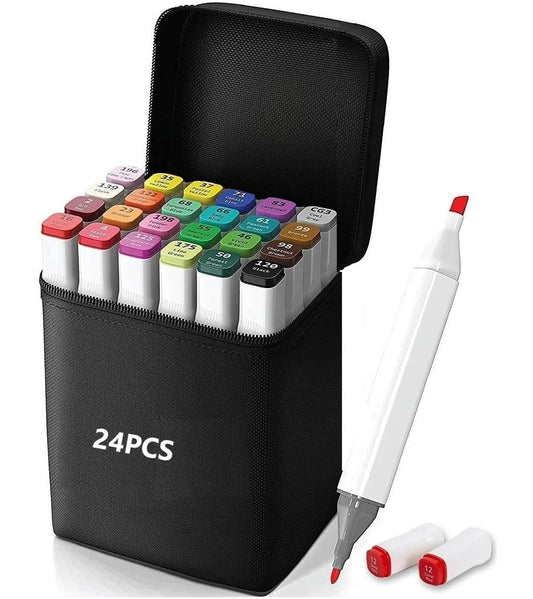 Coloured Dual Marker And Highlighter Pen Set (24 pcs)