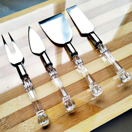 Clear Handle Cheese Knife Set (4 pcs)