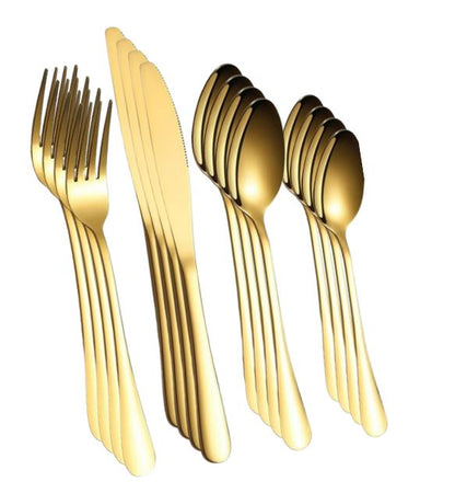 Teardrop Shiny Dinnerware Cutlery Set (24 pcs)(Gold)