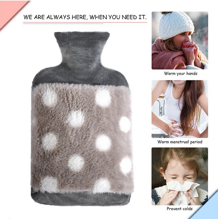 Luxurious Fluffy Plush Dot Hot Water Bottle (2L)