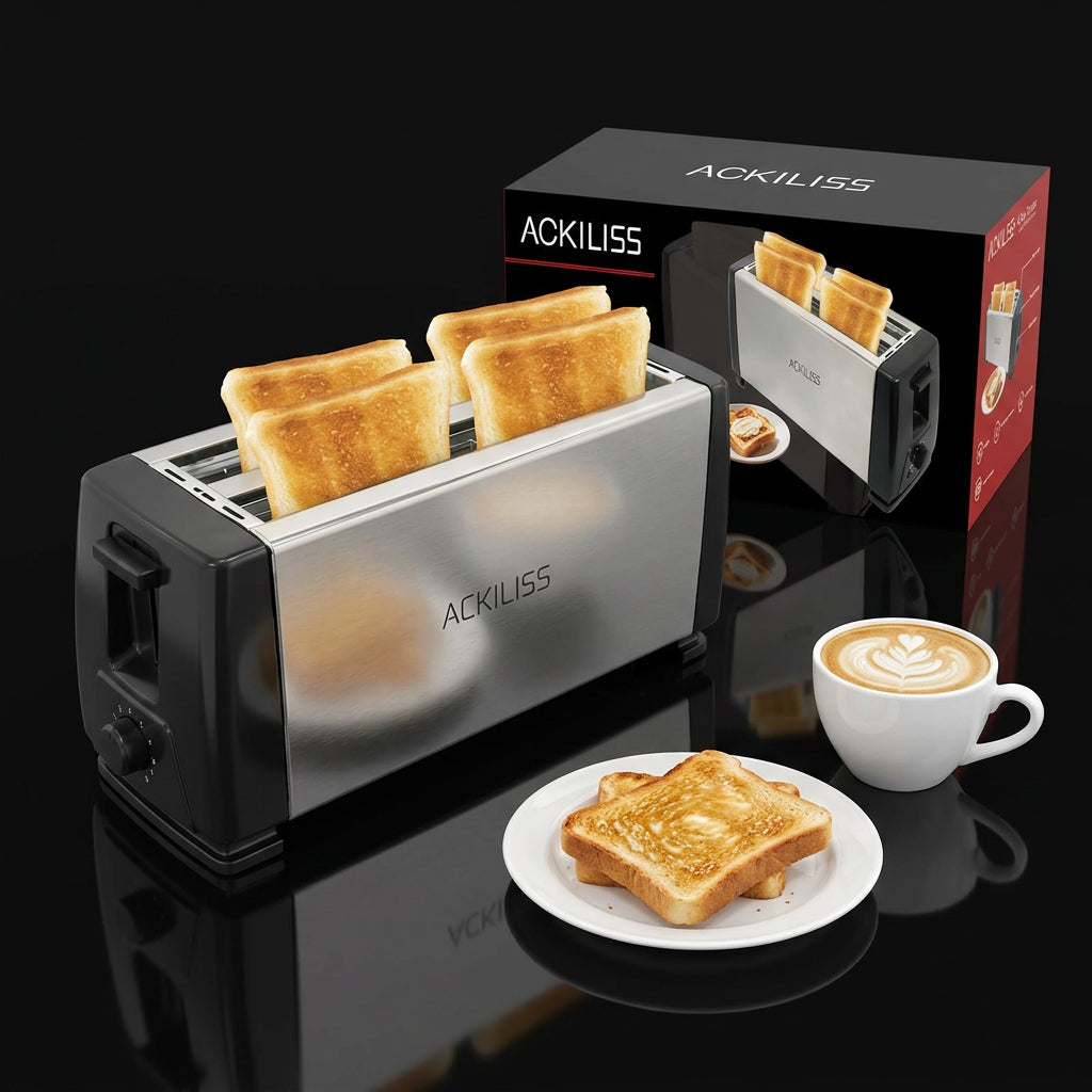4 Slice Stainless Steel Toaster with Automatic Pop-Up