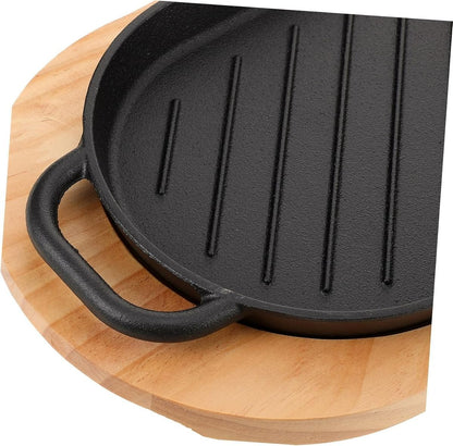 Cast Iron Steak Pan With Wooden Base (42cm)