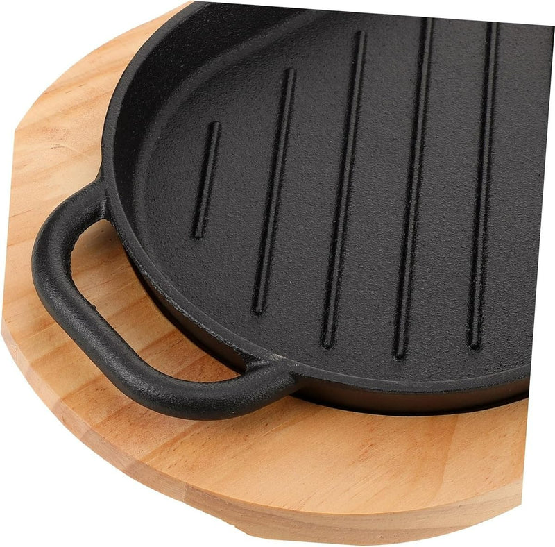 Cast Iron Steak Pan With Wooden Base (42cm)