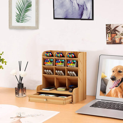 Wooden Stationery Desktop Organiser (12 Compartment)