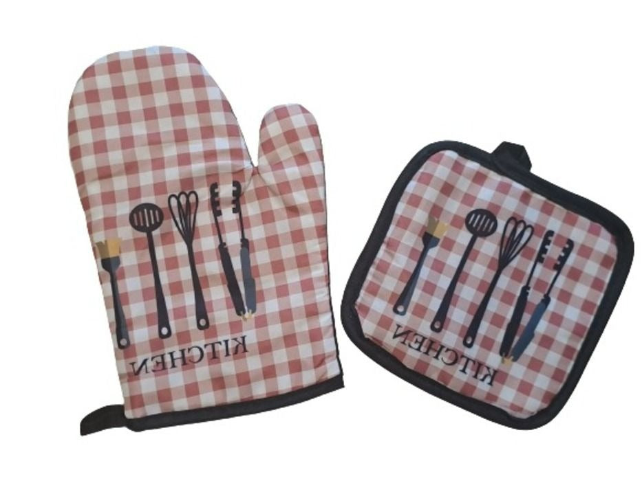 Check Oven Mitt And Potholder Set (Checkered)(2 pcs)