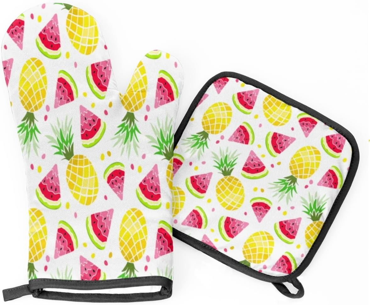 Fruit Print Oven Mitt And Potholder Set (2 pcs)