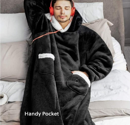 Longer Fleece Huggle Hoodie (Black)