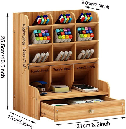 Wooden Stationery Desktop Organiser (12 Compartment)