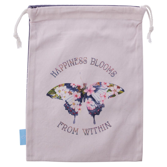 Happiness Blooms From Within Butterfly Large Cotton Drawstring Bag